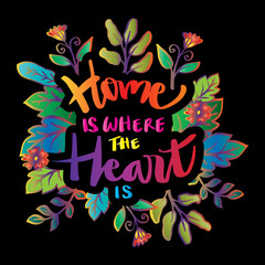 Home is where the heart is. Hand lettering. Motivational quote.