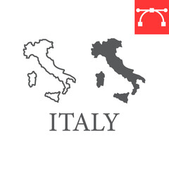 Map of Italy line and glyph icon, country and geography, italy map sign vector graphics, editable stroke linear icon, eps 10.