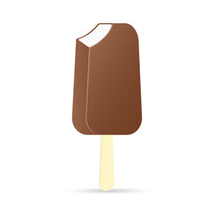 Bitten popsicle. Ice cream on a stick. Isolated on white background