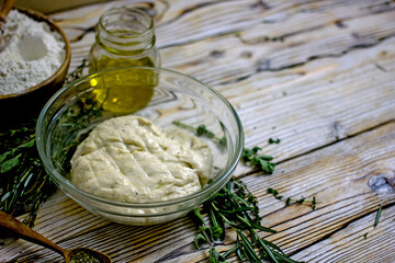 Focaccia dough, close-up