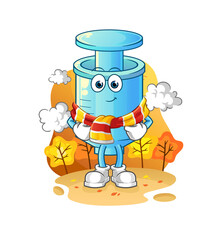 syringe in the autumn. cartoon mascot vector