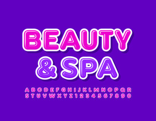 Vector colorful Emblem Beauty and Spa. Artistic Pink Font. Modern Alphabet Letters and Numbers set