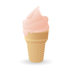 Berry soft ice cream in a waffle cone. Vector image on a white background.