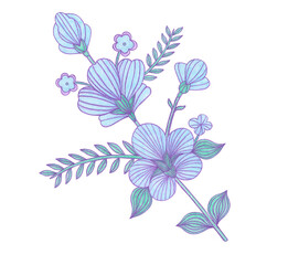Decorative ornamental Composition with Blue Simple flowers