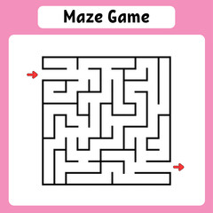 Square maze. Game for kids. Puzzle for children. Labyrinth conundrum. Vector illustration. Find the right path.