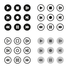 Media player control icons. Play, pause, stop buttons.