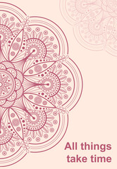 Flower Mandala on pink background. Abstract ornament for decorations. Ethnic oriental style. Vector illustration. 