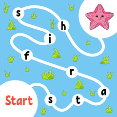 Logic puzzle game. Learning words for kids. Find the hidden name. Education developing worksheet. Activity page for study English. Isolated vector illustration. Cartoon style.