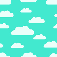 Seamless pattern of blue clear sky and white clouds. For printing on fabrics, textiles, bedding, children's packaging paper, pillows. Vector graphics.