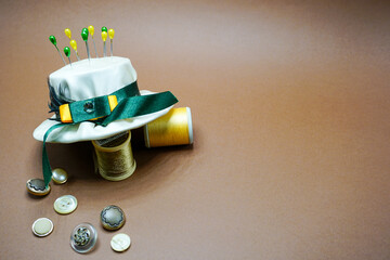 Bespoke pincushion designs in the shape of hats for dressmaking and sewing craft