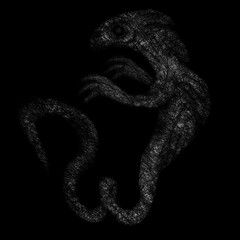 Grim sea dragon, fish-man with arms, mermaid, triton, digital painting, concept for suspense and horror.