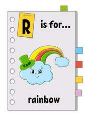 ABC game for kids. Word and letter. Learning words for study English. Cartoon character. Color vector illustration.