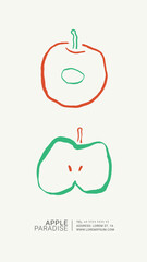Apple brush pen vector illustration. Minimalist ink drawing. Hand-drawn fruit 