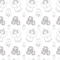 seamless pattern angel and english cross buns, doodle vector
