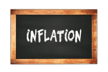 Fototapeta premium INFLATION text written on wooden frame school blackboard.