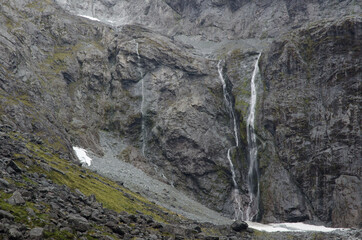 Obraz premium Waterfalls in Fiordland National Park. Southland. South Island. New Zealand.
