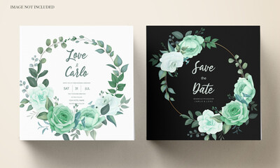 Wedding invitation set template with greenery floral