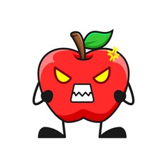 vector illustration of cute apple fruit expression or character angry. cute apple fruit Concept White Isolated. Flat Cartoon Style Suitable for Landing Page, Banner, Flyer, Sticker.