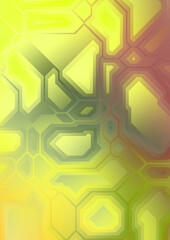 Layers of colorful and vibrant geometrical shapes. Digital illustration of a tech layout. Futuristic design template.