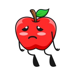 vector illustration of cute apple fruit expression or character tired sad. cute apple fruit Concept White Isolated. Flat Cartoon Style Suitable for Landing Page, Banner, Flyer, Sticker.