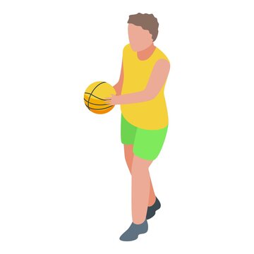Young boy basketball play icon. Isometric of young boy basketball play vector icon for web design isolated on white background