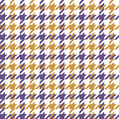 Houndstooth pattern autumn in purple, gold yellow, white. Seamless classic dog tooth check graphic for jacket, coat, dress, skirt, bag, tablecloth, other modern fashion textile prints.