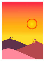 background of man with mountain bike in desert