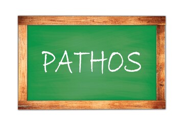 PATHOS text written on green school board.