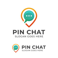 modern logo design of Chat bubble pin with map symbol icon illustration