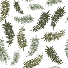Seamless pattern palm leaves, tropical greenery. Vector. Stock illustration.