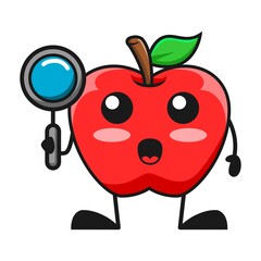 vector illustration of cute apple fruit or character holding magnifying glass. cute apple fruit Concept White Isolated. Flat Cartoon Style Suitable for Landing Page, Banner, Flyer, Sticker.