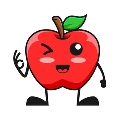 vector illustration of cute apple fruit expression or character say ok. cute apple fruit Concept White Isolated. Flat Cartoon Style Suitable for Landing Page, Banner, Flyer, Sticker.