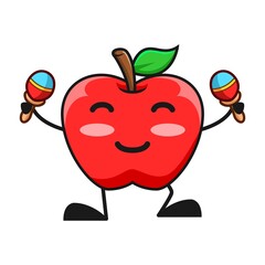 vector illustration of cute apple fruit music or character playing maraca. cute apple fruit Concept White Isolated. Flat Cartoon Style Suitable for Landing Page, Banner, Flyer, Sticker.