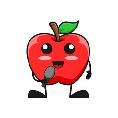 vector illustration of cute apple fruit music or character singing. cute apple fruit Concept White Isolated. Flat Cartoon Style Suitable for Landing Page, Banner, Flyer, Sticker.