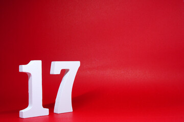 No. 17 ( Seventeen ) Isolated red  Background with Copy Space - Number 17% Percentage or Promotion...