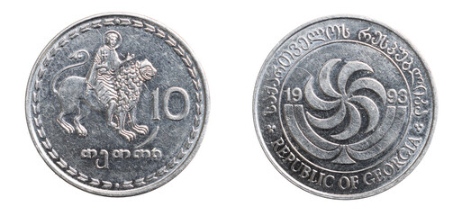 10 georgian tetri coin isolated on white background