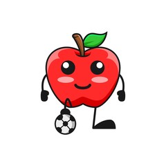 vector illustration of cute apple fruit sport or character play football. cute apple fruit Concept White Isolated. Flat Cartoon Style Suitable for Landing Page, Banner, Flyer, Sticker.