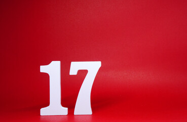 No. 17 ( Seventeen ) Isolated red  Background with Copy Space - Number 17% Percentage or Promotion...