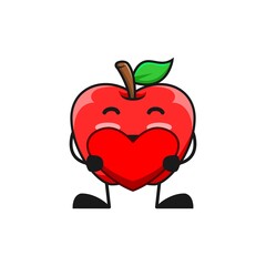vector illustration of cute apple fruit valentine or character holding love sign. cute apple fruit Concept White Isolated. Flat Cartoon Style Suitable for Landing Page, Banner, Flyer, Sticker.