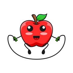 vector illustration of cute apple fruit sport or character play jump rope. cute apple fruit Concept White Isolated. Flat Cartoon Style Suitable for Landing Page, Banner, Flyer, Sticker.
