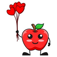 vector illustration of cute apple fruit valentine or character holding love balloon. cute apple fruit Concept White Isolated. Flat Cartoon Style Suitable for Landing Page, Banner, Flyer, Sticker.