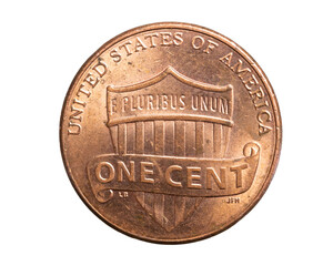1 american cent coin on a white background