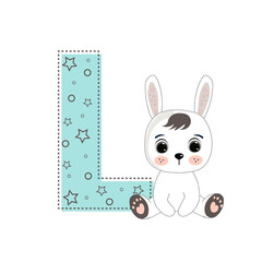 Letter L and a cute cartoon rabbit. Perfect for greeting cards, party invitations, posters, stickers, pin, scrapbooking, icons. Fashion style