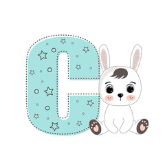 Letter C and a cute cartoon rabbit. Perfect for greeting cards, party invitations, posters, stickers, pin, scrapbooking, icons. Fashion style