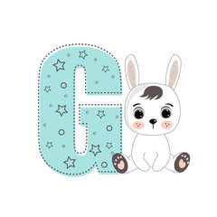 Letter G and a cute cartoon rabbit. Perfect for greeting cards, party invitations, posters, stickers, pin, scrapbooking, icons. Fashion style