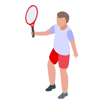 Young boy tennis player icon. Isometric of young boy tennis player vector icon for web design isolated on white background