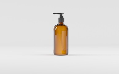 Amber Glass Bottle- Cosmetic - Soap Dispenser- Pump - Mockup 3D illustration