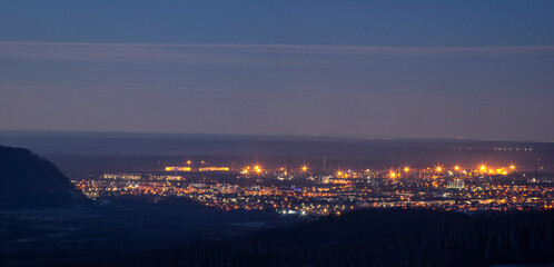 Night view of village in mountains during winter