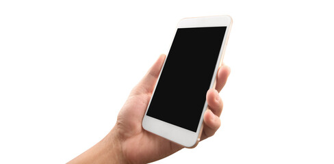 Hand holding smartphone device touching screen