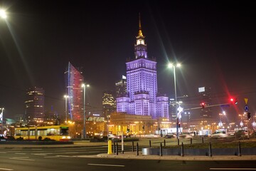 Fototapeta na wymiar Palace of Science and Culture in Warsaw by Night